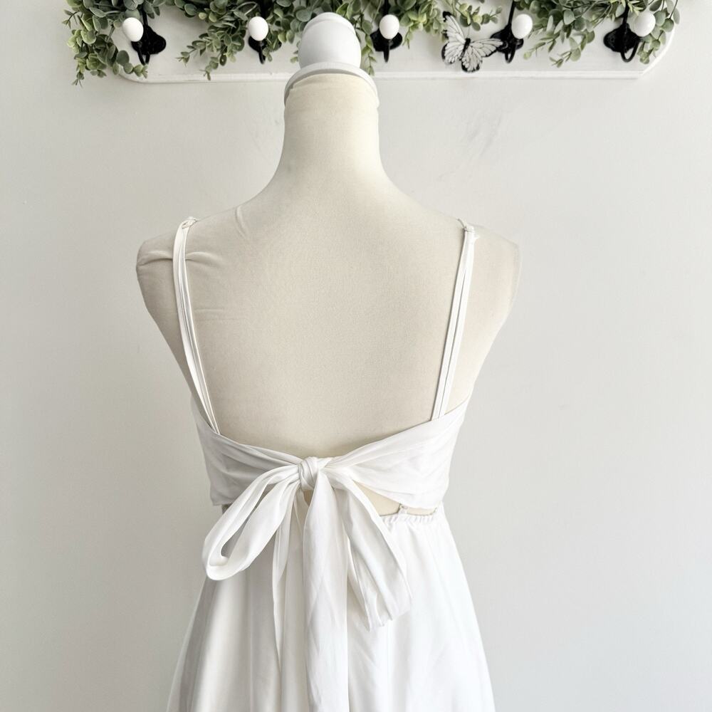 Maniju White Satin Midi Dress Wedding Party Formal Medium - Picture 4 of 5
